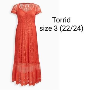 Torrid Maxi Dress plus size 3 (22/24) Coral Lace overlay button down & lined